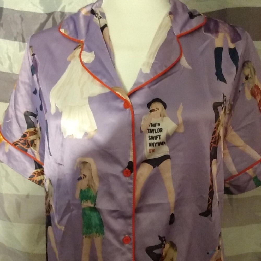 NWT Womens XS Taylor Swift Era's Tour Satin Short Sleeve Pajama Top Sheshow